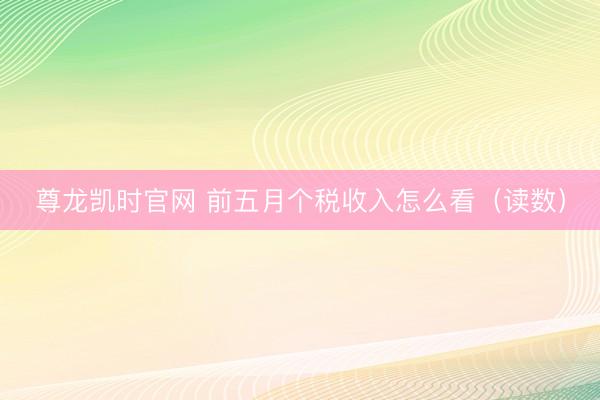 尊龙凯时官网 前五月个税收入怎么看（读数）