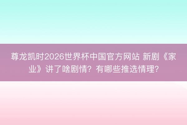 尊龙凯时2026世界杯中国官方网站 新剧《家业》讲了啥剧情？有哪些推选情理？
